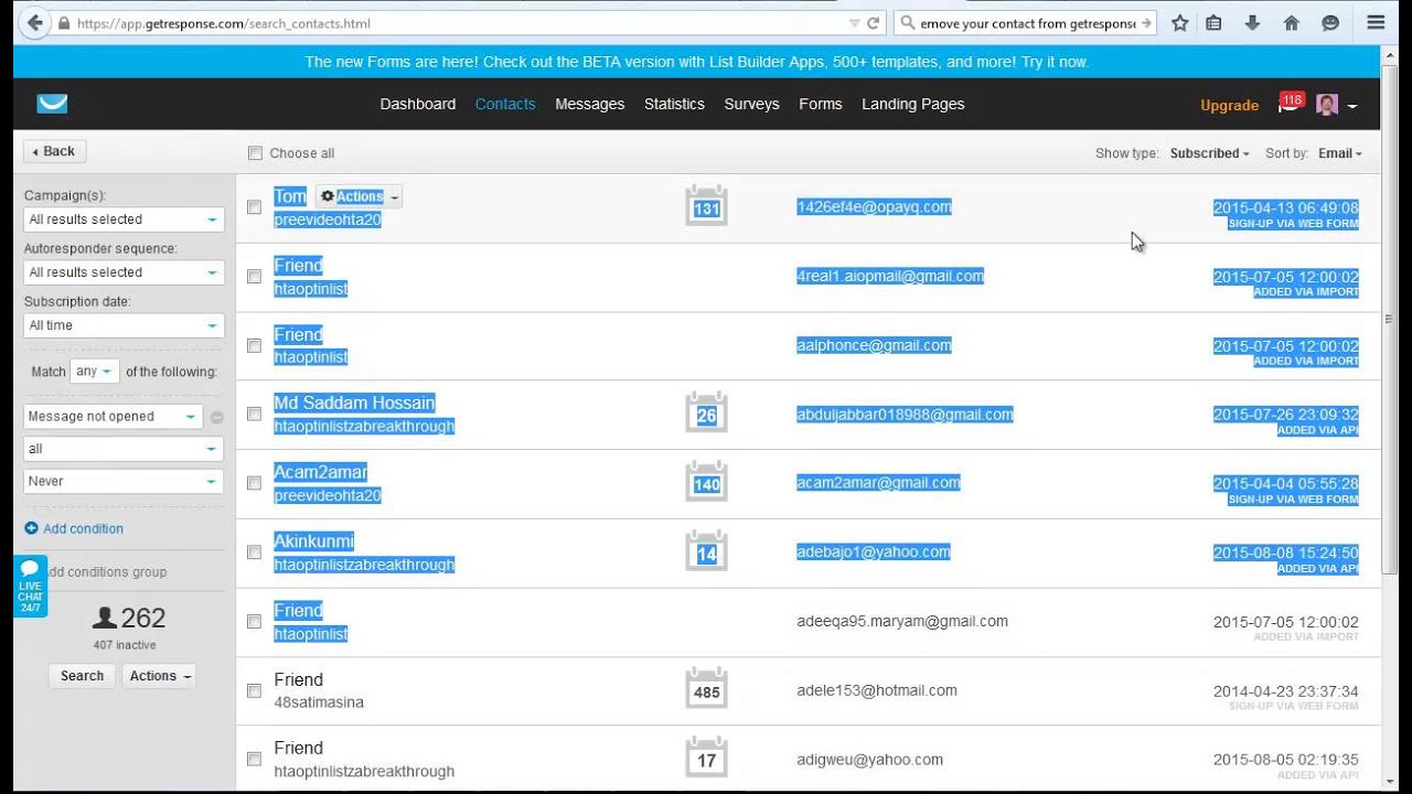 Cleaning your Get Response list