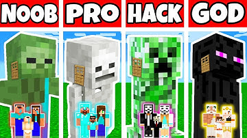 Minecraft: FAMILY MONSTER MUTANT BUILD CHALLENGE - NOOB vs PRO vs HACKER vs GOD in Minecraft