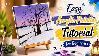 Easy Acrylic Painting Tutorial For Beginners | Snowy Winter Landscape