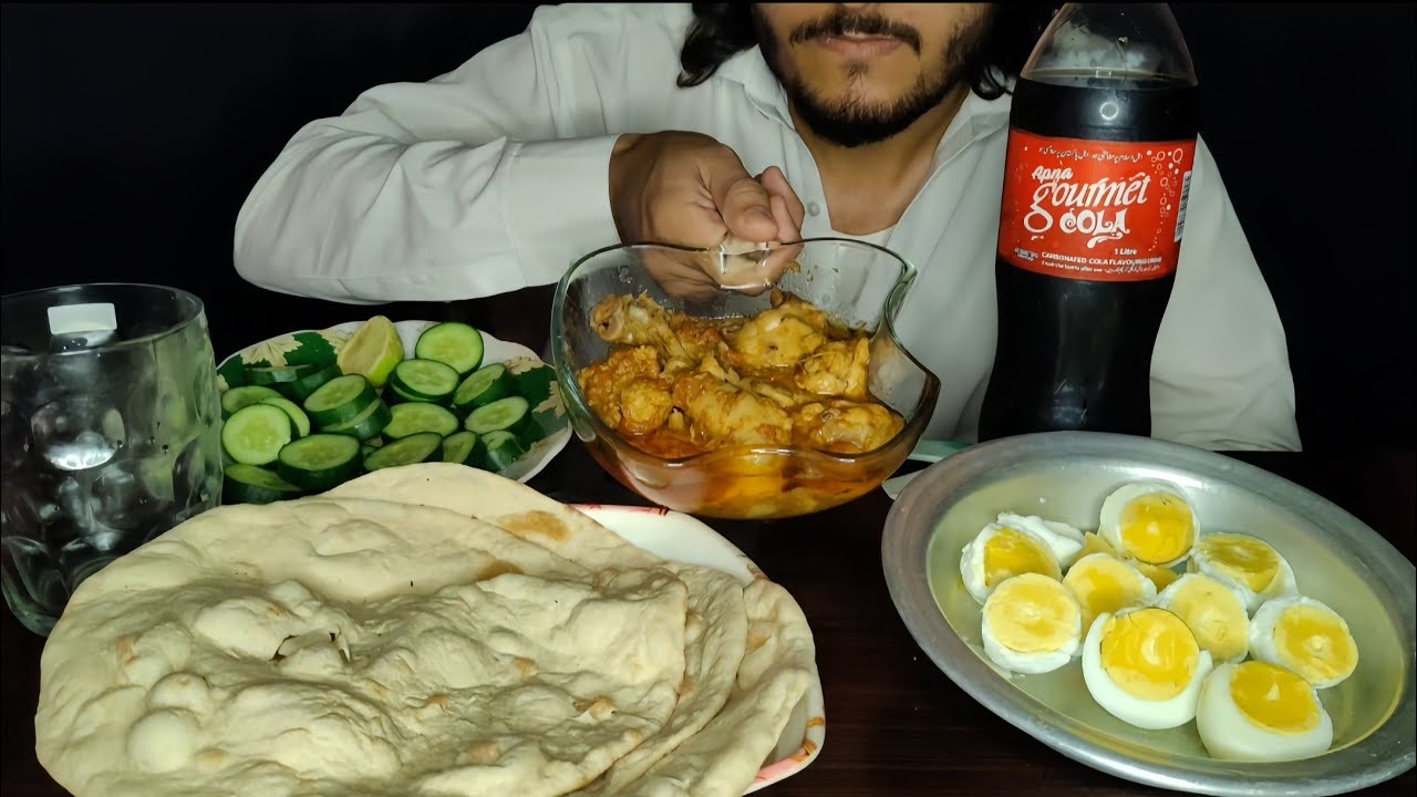 Spicy Chicken karahi & Tandoori Naan With Boiled Eggs & Cold Cola | ASMR Eating Sounds