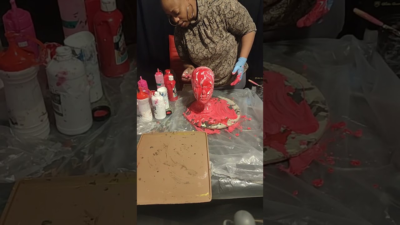 candy cane inspired pour over styrofoam head.#artisticsoulsjourney  #acrylicpour #paintpouring #