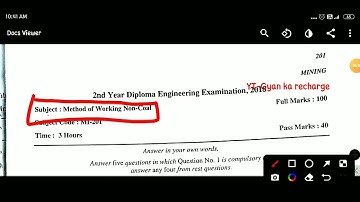 Method of Working Non Coal 2nd year diploma Mining Question Paper