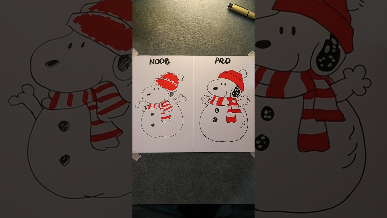 Drawing Snoopy Snowman NOOB vs PRO 