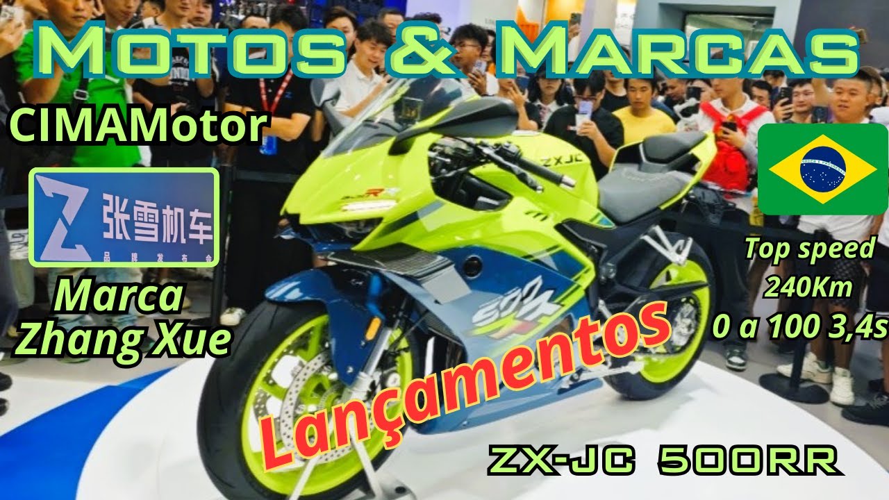 Lançamento da marca Zhang Xue e moto esportiva ZX-JC 500RR, motor