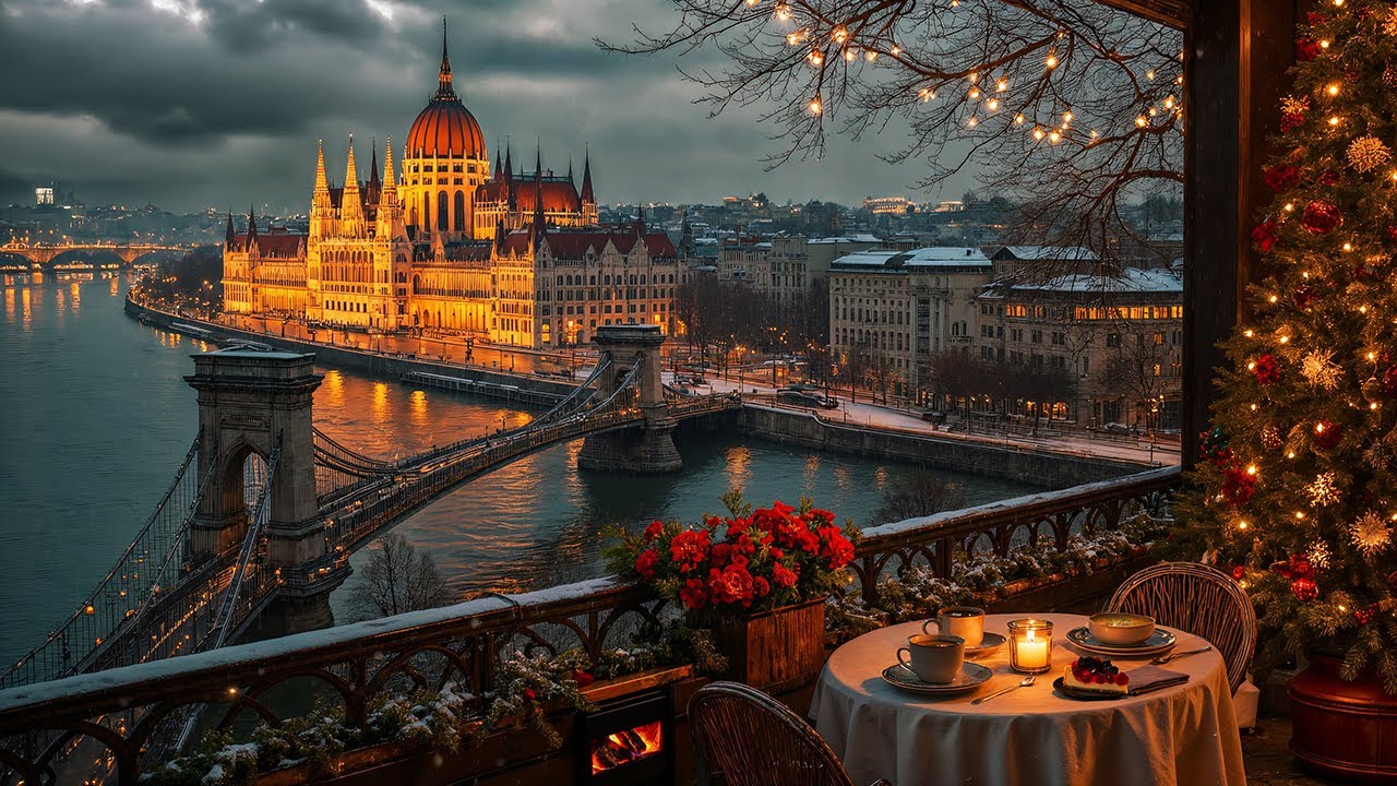 Budapest Winter Jazz Café ☕ Cozy Balcony Ambience with Fireplace & Smooth Jazz Music for Study, Work