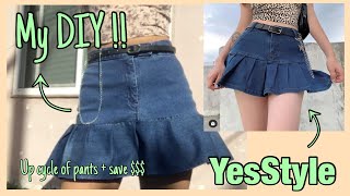 DIY jean pleated mini skirt!! YesStyle inspired!
