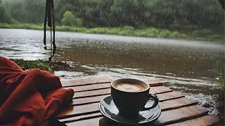 Hujan ditepi Danau ditemani segelas kopi |4K | 1 Jam