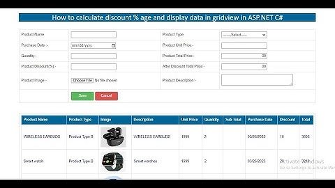 How to calculate discount percentage and display data in grid view in ASP NET C#