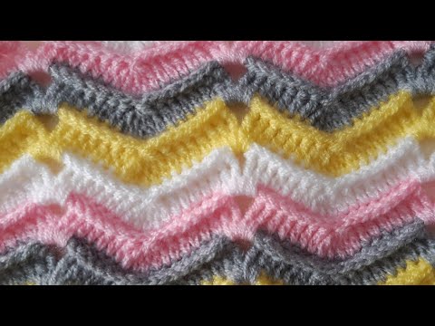 Tığ işi kabartmalı zigzag bebek battaniyesi & Crochet embossed zigzag baby blanket
