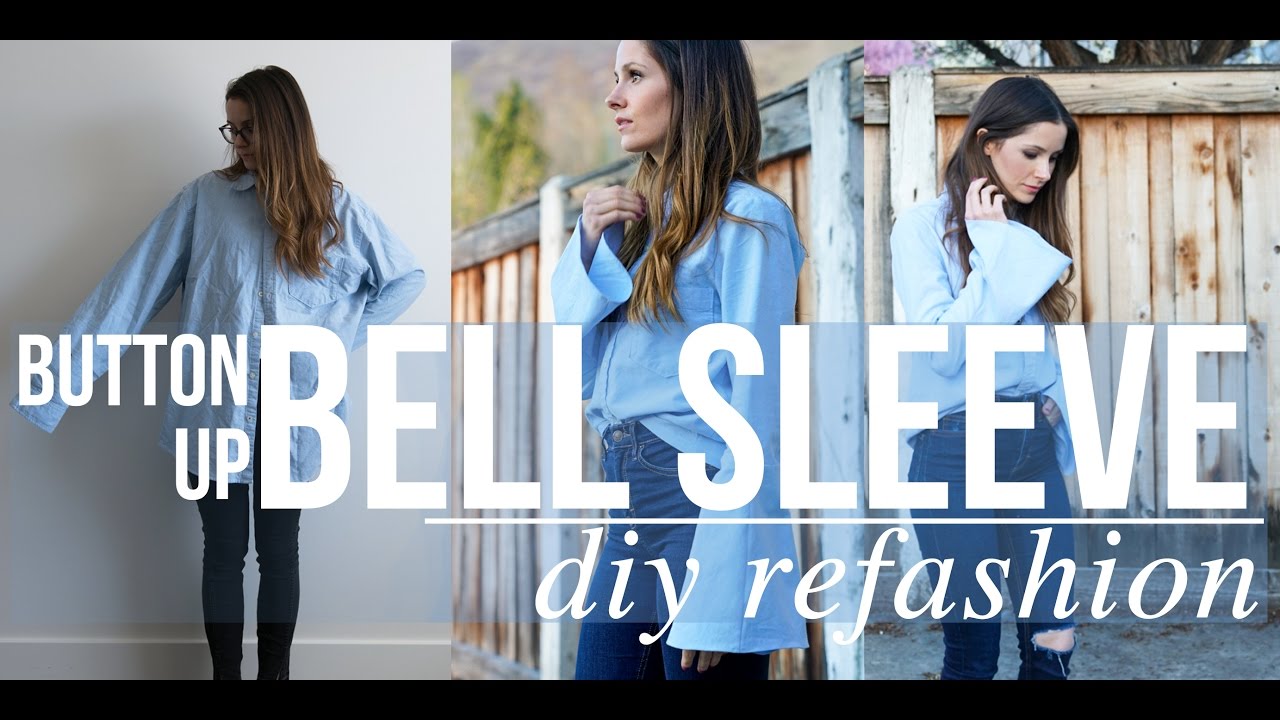 DIY men's top to bell sleeve button up refashion - YouTube
