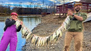 2 HOURS of SLAYING CREEK CRAPPIE in a DRAINING LAKE!  HUNDREDS of HUGE SLABS! (Catch and Cook!)