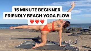 15 Minute Beginner Friendly Beach Yoga Flow | Yoga with Suzie