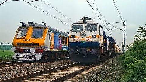 Early morning amazing train crossing | Diesel train parallel crossing with EMU local train