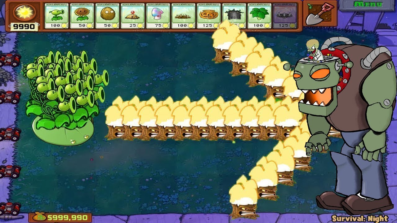 1 Threepeater vs Army Pea Kill x99 Gargantuar Zombies - Plants Vs Zombies