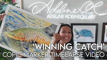 "Winning Catch" - Brown Trout Copic Marker timelapse video