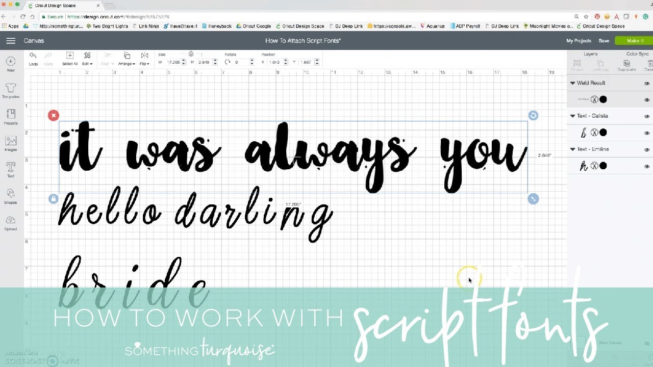 How To Work With Script Style Fonts In Cricut Design Space Youtube