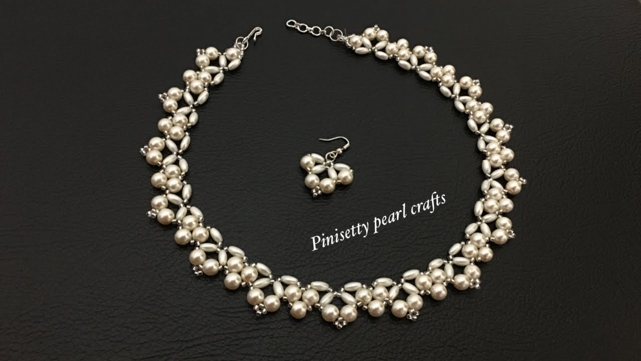 How to make rice pearl necklace/White beads jewelry/Pearl necklace