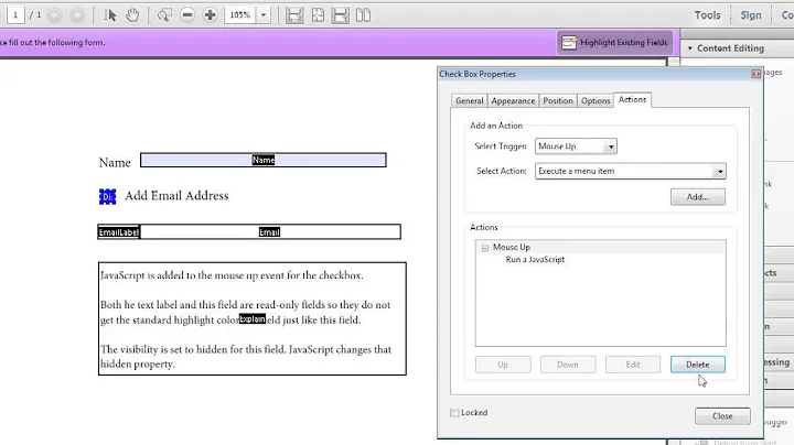 Acrobat XI Tutorial Showing Form Fields Based on a Checkbox