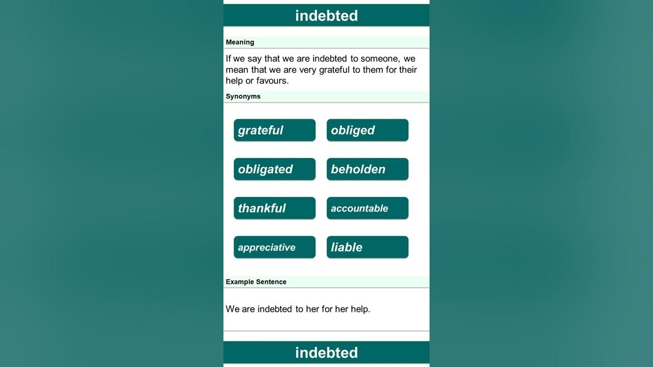 indebted, Thesaurus, Synonyms, Vocabulary Development, English Practice
