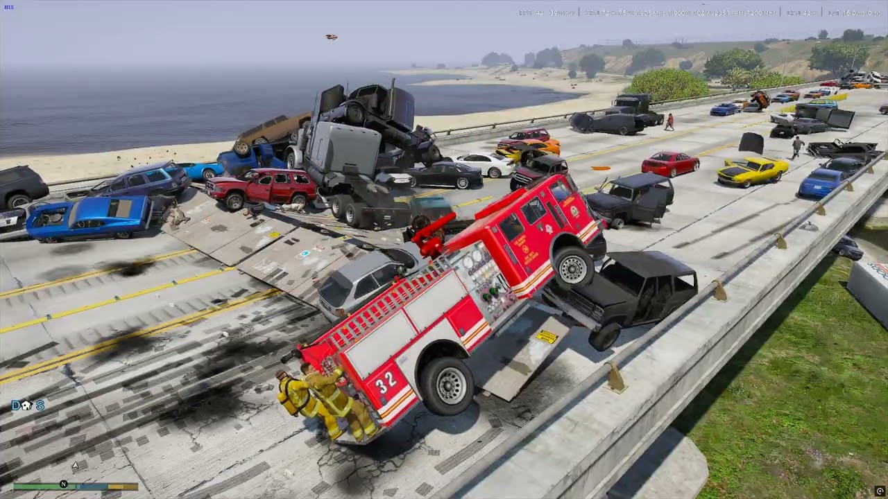 All Vehicle Stunt Jump on the Bridge  -GTA 5 Traffic Mod #23