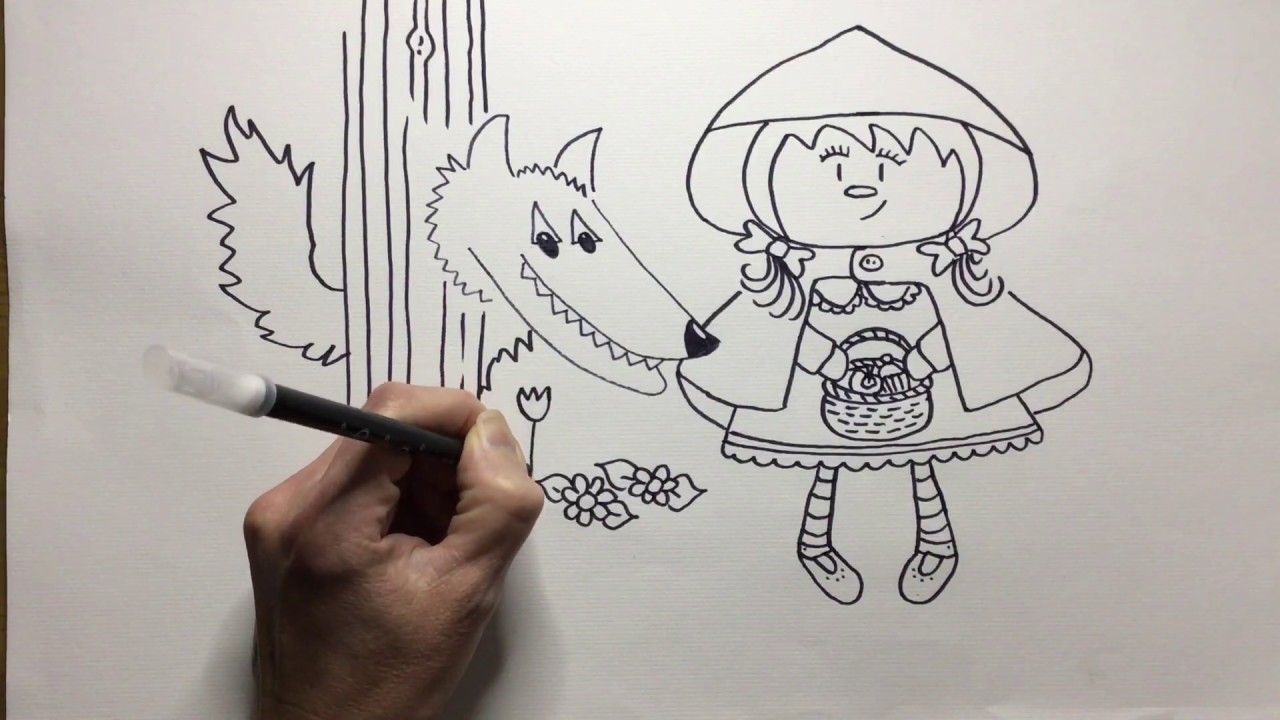 How To Draw Little Red Riding Hood And The Wolf Youtube