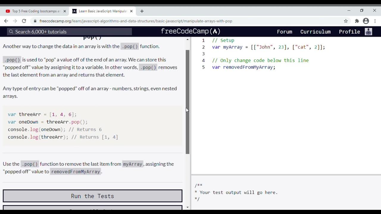 44 - Learn Basic JavaScript Manipulate Arrays With pop - YouTube