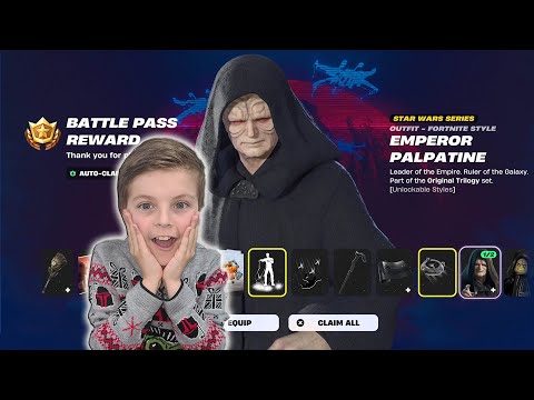 My Kid Reaction Buying Him NEW Season Fortnite Battle Pass Unlocking MAX Tier Skin EMPEROR PALPATINE