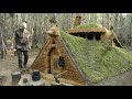 Building a primitive shelter completely warm natural waterproof roof  off the grid bushcraft