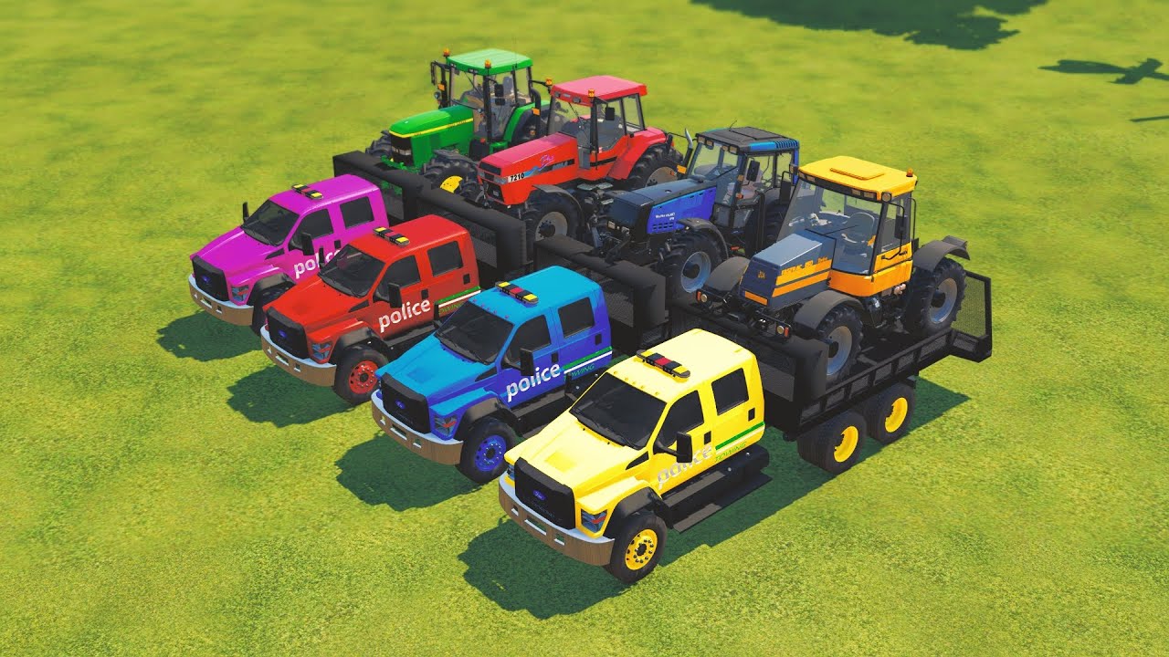 COLORFUL POLICE TOW TRUCK TRANSPORTING COLORFUL TRACTORS! – FARMING SIMULATOR 22