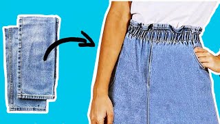 customização calça jeans em saia