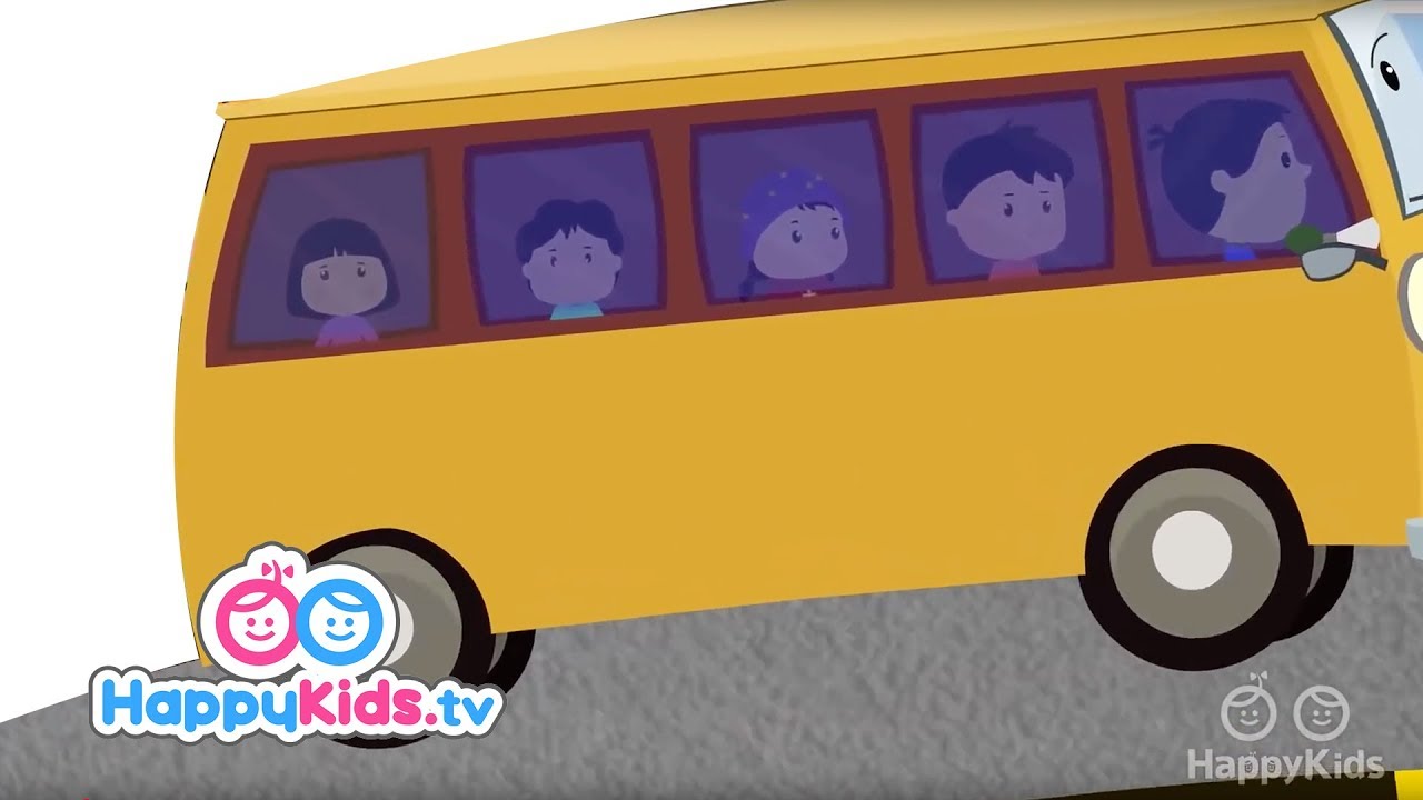 The Wheels On The Bus Go Round And Round - Nursery Rhymes For Kids And Children | HappyKids