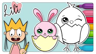 How to Draw an Easter Bunny &amp; Baby Chick | Drawing Cute and Easy with Princess Lili