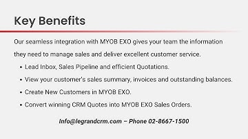 Legrand CRM and MYOB EXO I Integration Demo