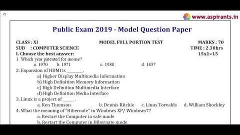 11th Computer Science Public Exam March 2019 - Model Question Paper - 6 (English Medium)