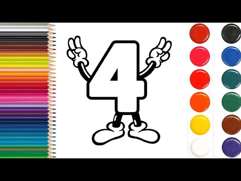 Как нарисовать Цифру Четыре/Раскраска для детей. Number four.Coloring for children.