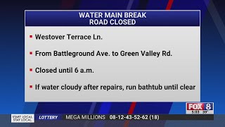Water main break on Westover Terrace in Greensboro