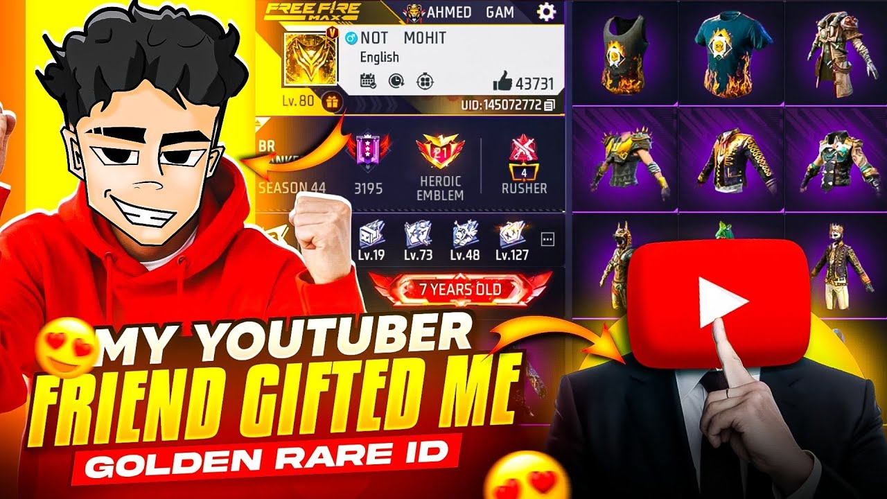 My Youtuber Friend Gifted Me 😲 Most Rare 7 Years Old Golden Account 😱 Worth ₹1 Crore 💸 Free Fire