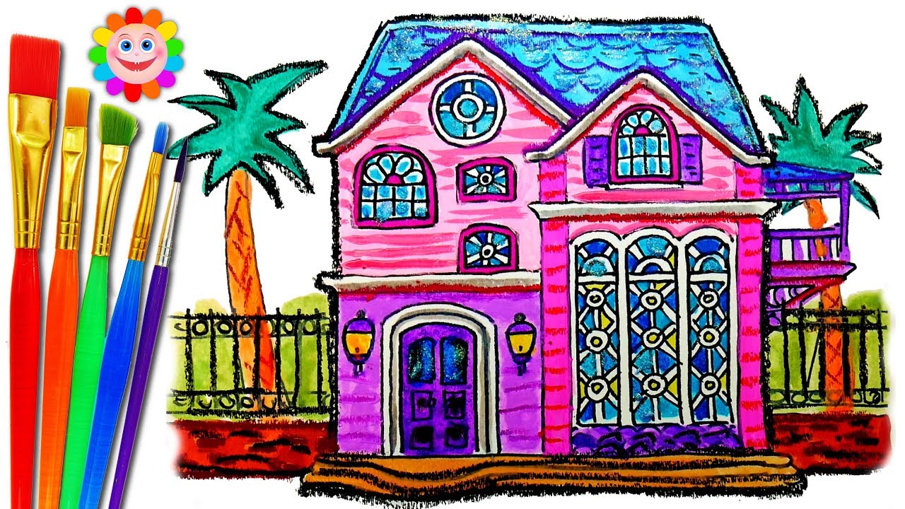 How to Draw a Doll House Coloring Page for Kid Drawing and ...