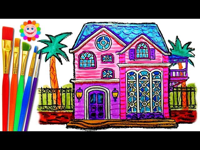 How to Draw Kids Doll House - Learn Colors and Drawing for