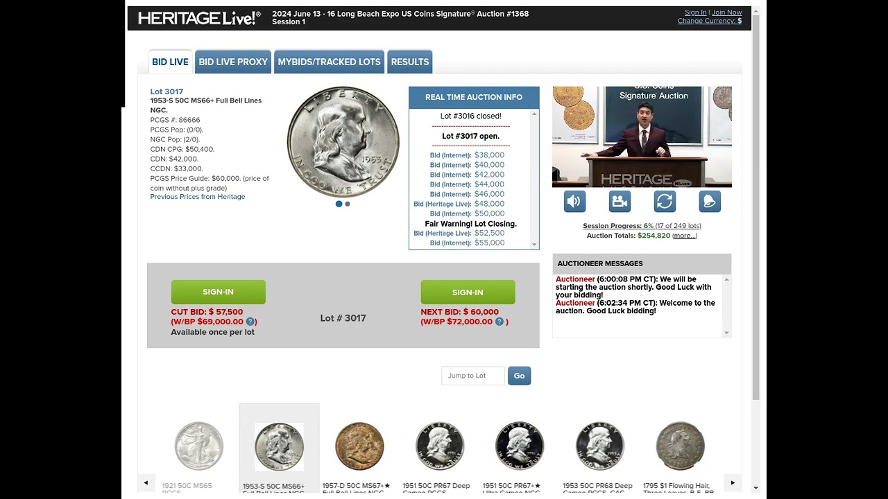 1953-S 50C MS66+ Full Bell Lines NGC. Franklin Half Dollars