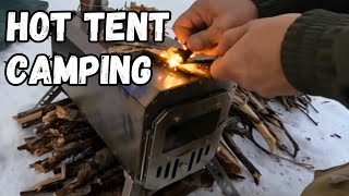 Hot Tent Camping - Pomoly Traveller Wood Stove & One Tigris Smokey Hut Tent