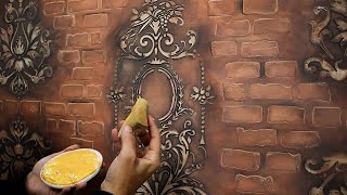 Using stencils and wall putty, deluxe antique brick decor for the walls of your home ⚜