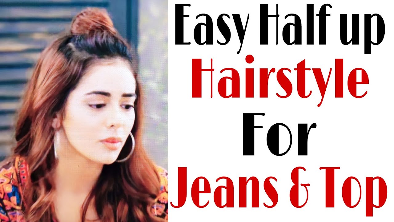 Beautiful front hairstyle for jeans & top | half up half down hairstyle |  trendy hairstyle - YouTube