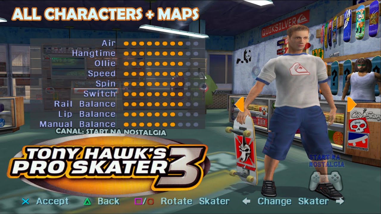 Tony Hawk's Pro Skater 3 - ALL CHARACTERS + MAPS / TODOS