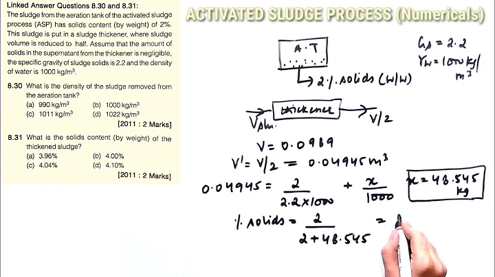 Numericals on Activated Sludge Process (ASP) | GATE 2022 | Wastewater | Environmental Engineering |
