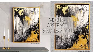 DIY /HOW TO ABSTRACT ACRYLIC PAINTING TECHNIQUE USING GOLD LEAF //GOLD & BLACK  // FMHARTWORKS