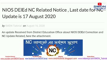 NIOS DElEd NC Problem l NC Correction Last date 17 Aug 2020 l Contact Details of State Nodal Centre