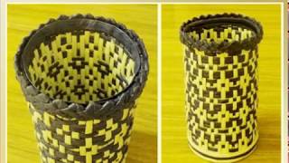 Плетение бумажной вазы с узором методом Художественной штопки - урок 4/Weaving paper vases