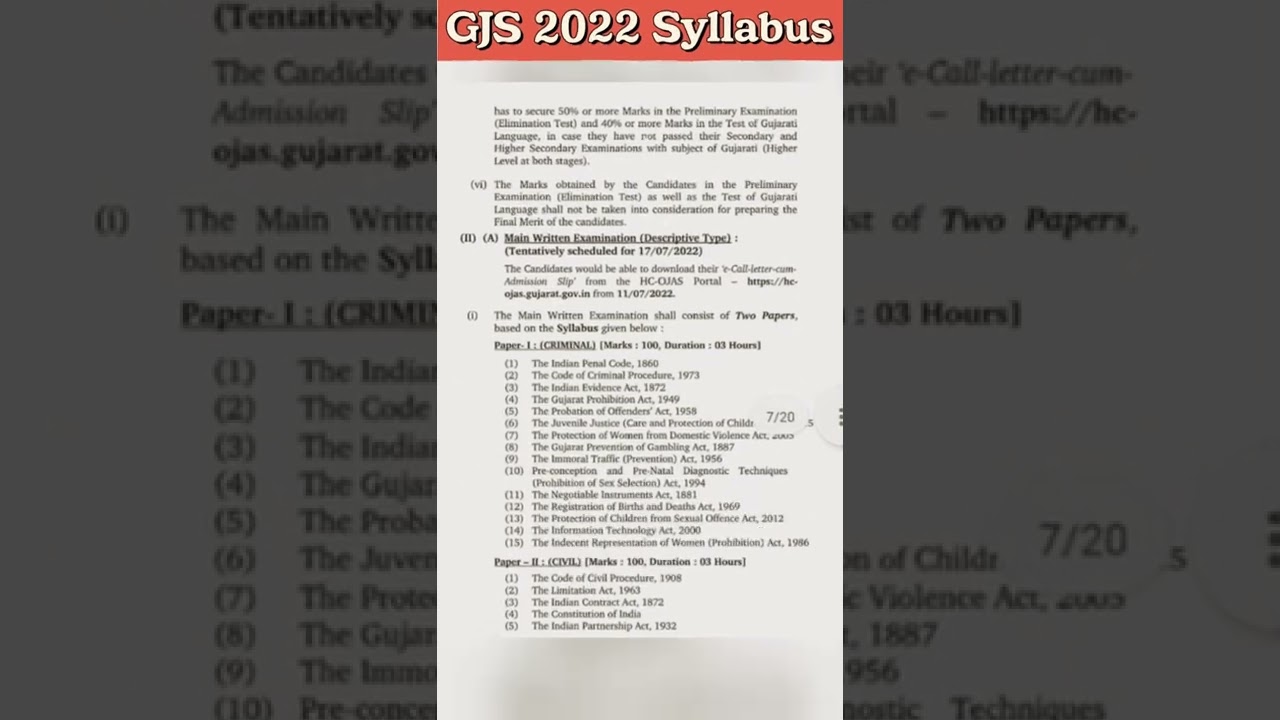 Gujrat Judicial Services Syllabus 