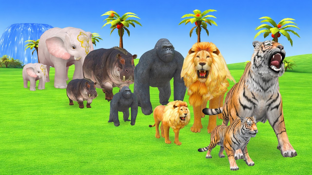 Long Slide Game With Cow Elephant Gorilla Hippopotamus Tiger 3d Animal Game Funny 3d Animals